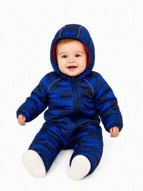 HANNA ANDERSSON Insulated Hooded Full Zip Snowsuit Blue Checkered 70cm
